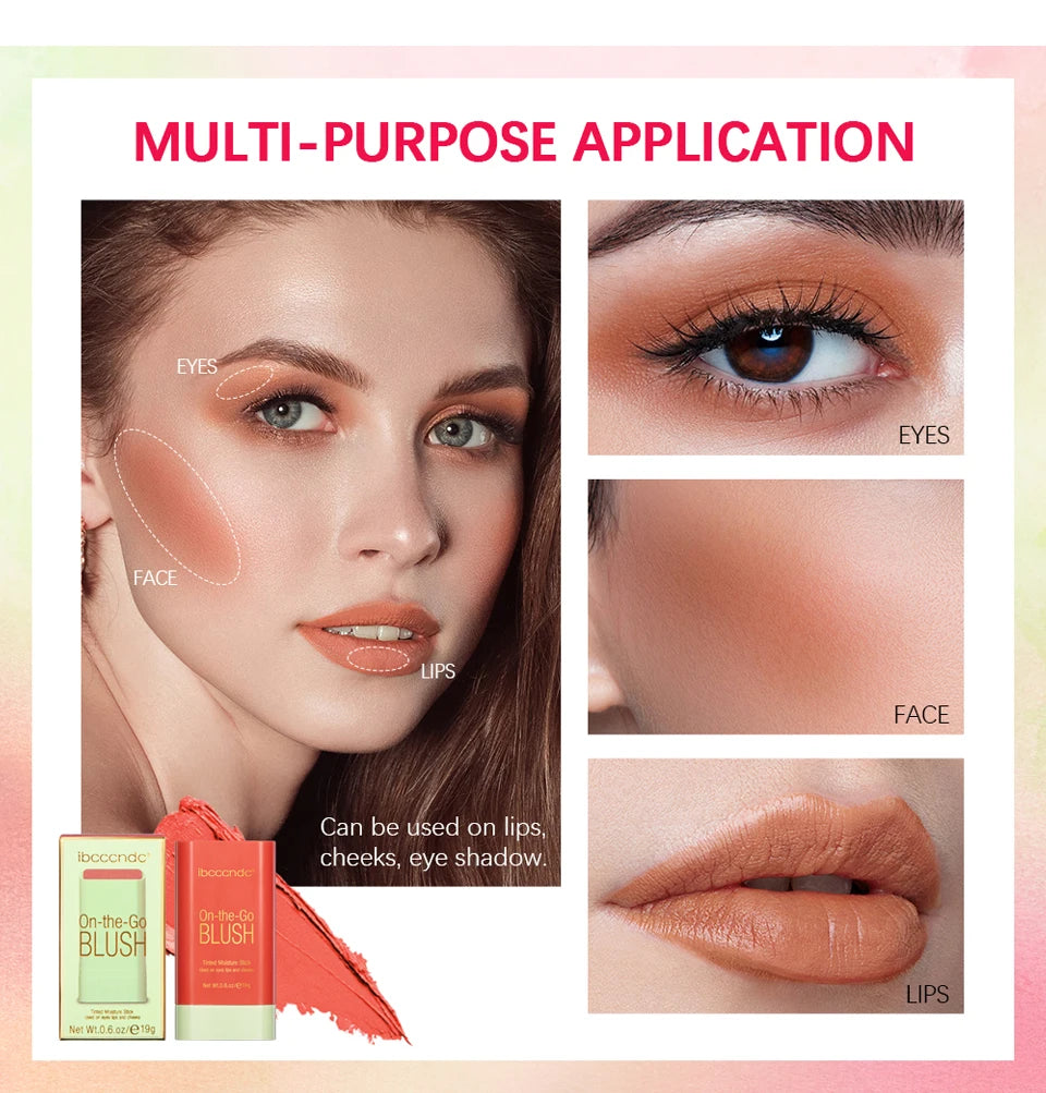 High Color Rotating Blush Cream Tinted Moisture Stick Naturally Long-lasting Moisturizing Waterproof Non-Removing Orange Blush