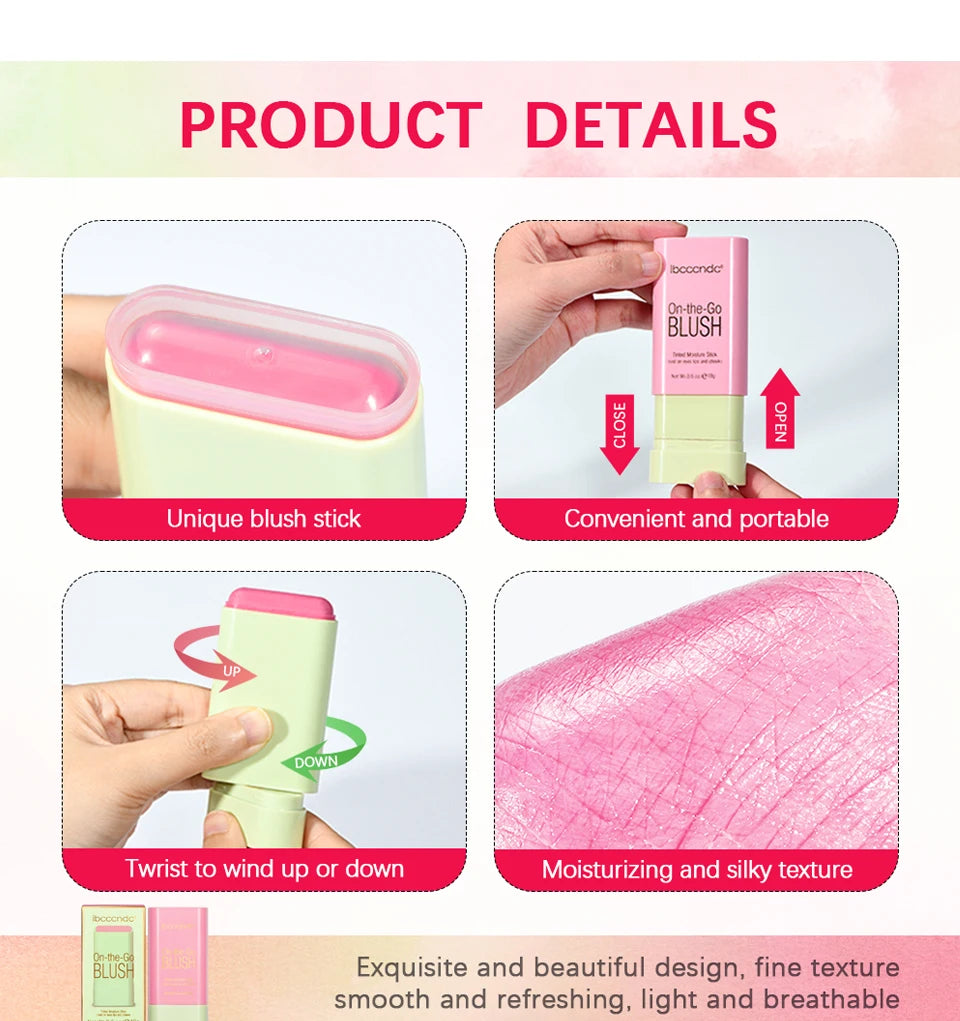 High Color Rotating Blush Cream Tinted Moisture Stick Naturally Long-lasting Moisturizing Waterproof Non-Removing Orange Blush