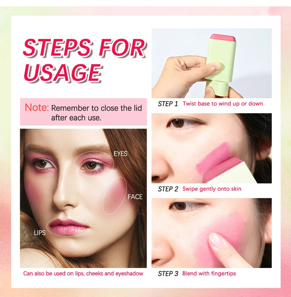 High Color Rotating Blush Cream Tinted Moisture Stick Naturally Long-lasting Moisturizing Waterproof Non-Removing Orange Blush