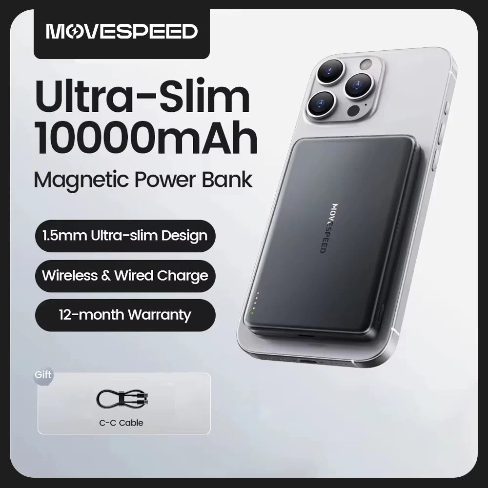 MOVESPEED S10 10,000mAh Magnetic Power Bank – Wireless & Portable
