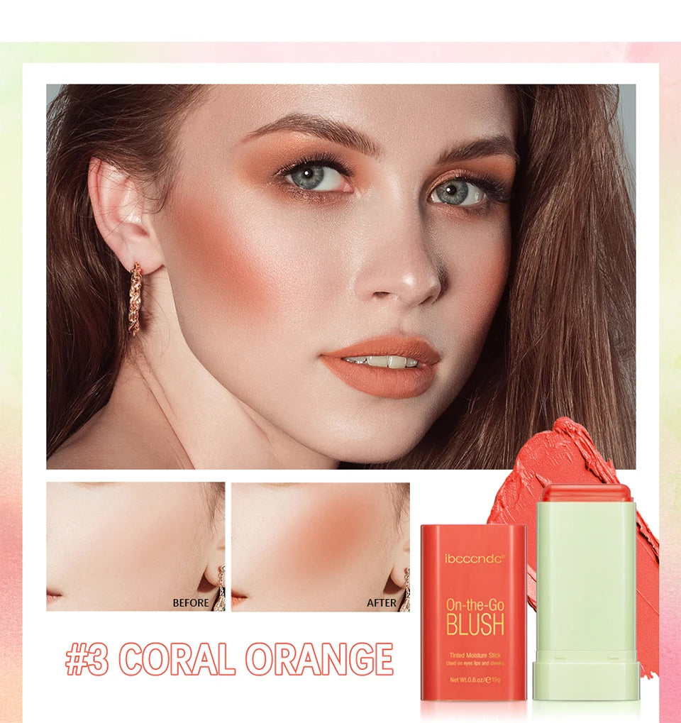 High Color Rotating Blush Cream Tinted Moisture Stick Naturally Long-lasting Moisturizing Waterproof Non-Removing Orange Blush