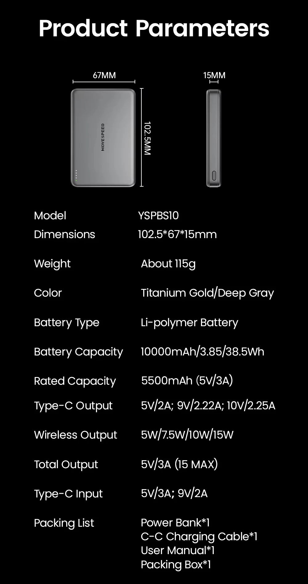 MOVESPEED S10 10,000mAh Magnetic Power Bank – Wireless & Portable