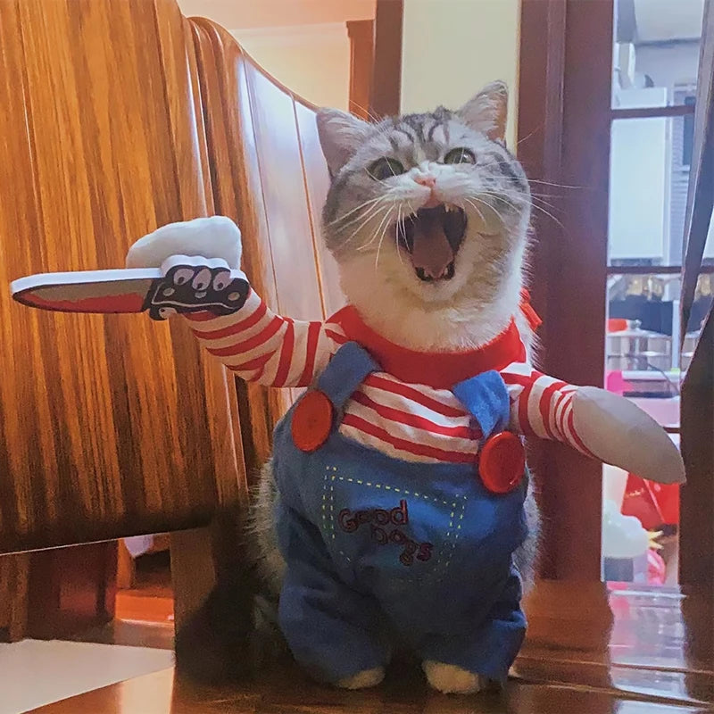 Funny Cat Halloween Cosplay Outfit – Warm Costume for Cats & Small Dogs